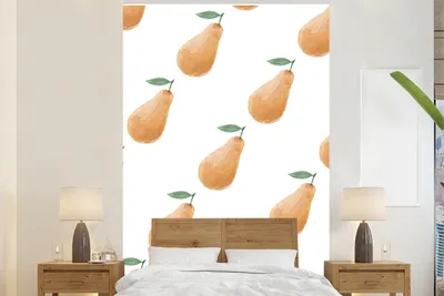 Produktbild von MuchoWow® Fototapete für Wohnzimmer oder Schlafzimmer Wandtapete Vinyl Motivtapete Birnen - Aquarell - Schablonen - 200x300 cm - Wanddekorationen