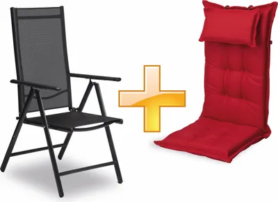 Produktbild von sunnypillow Set Gartenstuhl und Gartenstuhlauflage Hochlehner | 120 x 50 x 9 cm Hochlehner Auflage wasserdicht UV-lichtecht |Rot