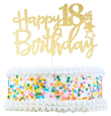 Tortendekoration 18. Geburtstag, gold, 15 x 10,5 cm