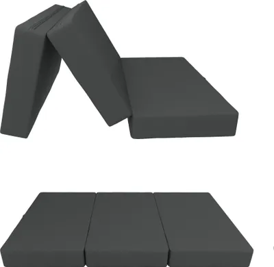 Image de Matelas pliant POKAR Matelas pliant en 3 parties Matelas d'invité Lit de camp Lit pliant, Taille:80 x 195 x 15 cm, Couleur:Anthracite - Imperméable à l'eau