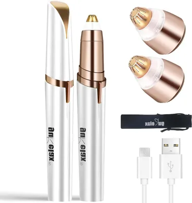 Obrázok produktu pre Elektrický zastrihávač obočia – odstraňovač chĺpkov na tvári – precízna starostlivosť – USB nabíjací, s LED osvetlením – 14,6 cm – biela farba
