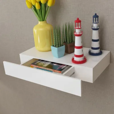Produktbild von vidaXL Wandregal mit Schublade MDF Weiß