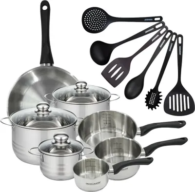 Image de Batterie de cuisine 1 poêle 28 cm, 3 casseroles 12/16/20 cm, 3 faitouts 16/20/24 cm, 6 ustensiles Fackelmann Geneva