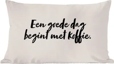 Produktbild von MuchoWow® Zierkissen Sofakissen Wohnzimmer Dekokissen 60x40 cm Ein guter Tag beginnt mit Kaffee - Zitat - Taupe - Kopfkissen - Polster mit Foto