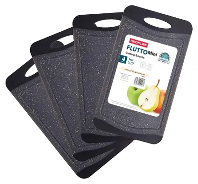 Schneidebrett-Set, 4er, 25x14 cm, Kunststoff, BPA-frei, antibakteriell, schwarz