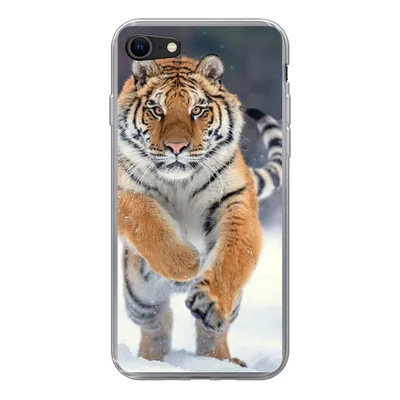 Produktbild von MuchoWow® Handyhülle Schutzhülle Hülle für iPhone SE 2020 Tiger - Landschaft - Schnee - Tiere Silikon Softcase Handy Hülle - Kartenbesitzer