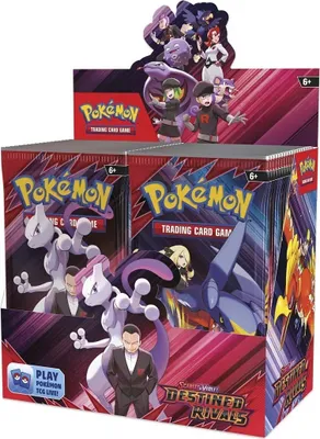 A display box of Pokemon trading card game booster packs.