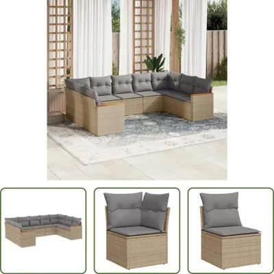 Produktbild von The Living Store 9-tlg. Garten-Sofagarnitur mit Kissen Beige Poly Rattan