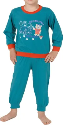 Produktbild von Jungen Schlafanzug langarm Pyjama mit Bündchen - Bär und Auto als Motiv 53511 ; türkis , 110
