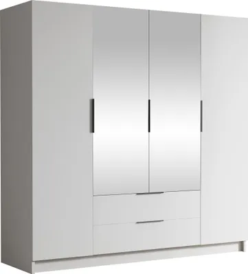 Produktbild von MIRJAN24 Kleiderschrank Sofia II 200, Schlafzimmer, mit Spiegel, Drehtürenschrank, mit Kleiderstange, Modern, Garderobenschrank, Metallgriffe (Farbe: Weiß + Schwarz)