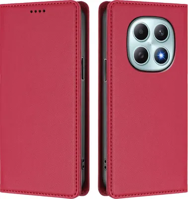 Produktbild von Handyhülle für Xiaomi Redmi Note 15 4G, Kunstleder Klapphülle Stoßfeste Magnetische Hülle mit Ständer Rot