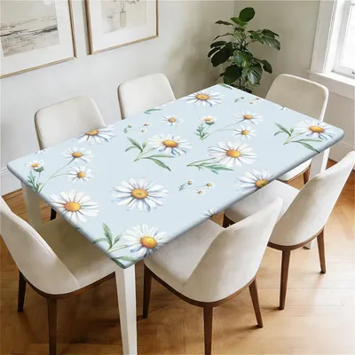 Productafbeelding van Waterdichte tafelkleed met elastische rand, 140 x 80 cm, afwasbaar, rechthoekig, met bloemenprint in blauw