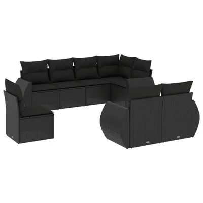 Produktbild von 8-tlg. Garten-Sofagarnitur mit Kissen Schwarz Poly Rattan