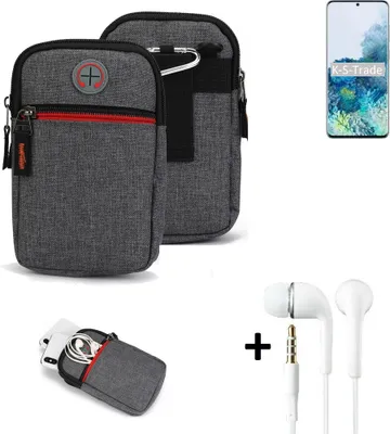 Produktbild von K-S-Trade Gürteltaasche + Kopfhörer kompatibel mit Samsung Galaxy S20+ Exynos Handy Tasche Holster Schutz Hülle Handy Hülle grau Zusatzfächer 1x
