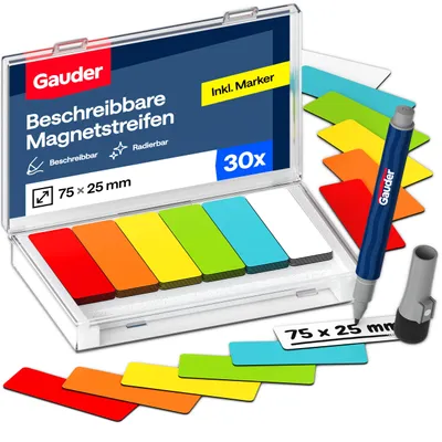 Immagine prodotto di Strisce magnetiche scrivibili, etichette magnetiche per Kanban (30 pezzi, 75x25 mm)