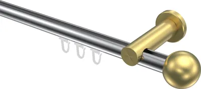 Produktbild von Interdeco Innenlaufstange / Gardinenstange mit Innenlauf Chrom / Messing-Optik, Typ Platon Luino (Kugel), 20 mm Ø 1-läufig, 420 cm