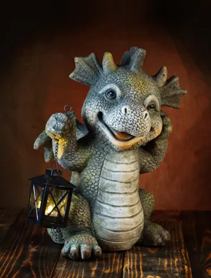 Produktbild von Große Deko Figur Haustür Drache Lukas mit Laterne 38 cm hoch