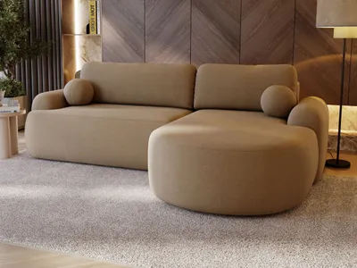 Produktbild von GrainGold Ecksofa L-Form Aurio Rechts - Ecksofa mit Schlaffunktion, Bettkasten - Moderne Ecksofa, Wohnzimmer Sofa - Eckcouch Hellbraun (Lambi 10)