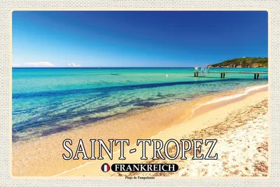 Produktbild von vianmo Holzschild 12x18 cm Saint-Tropez Plage de Pampelonne Bildmotiv Reisemotiv Abenteuer Reisen