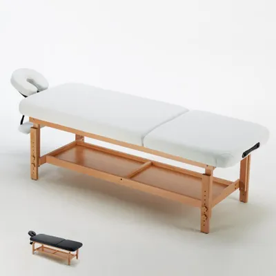 Image de Table de massage professionnelle stationnaire en bois 2 zones 225 cm Comfort - Blanc