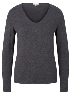 Produktbild von TOM TAILOR Dünner Strickpullover Knitted Basic Stretch Sweater Langarm V-Neck Größe: S
