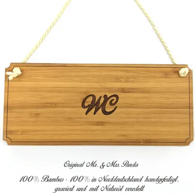 Produktbild von Mr. & Mrs. Panda Firmenschild WC - Geschenk, Schild, Eingangsschild, Türschild, Geschenkidee, Infotafel, Hinweisschild, Graviert, Landhaus, Shabby