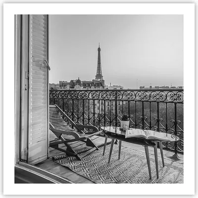Produktbild von Poster - Poster ohne Rahmen - Schwarzweiß Paris Balkon - 60x60 cm - Wand Bild - Wanddeko - Wandbilder - Kunstposter - Wandposter - Bilder - Kunstdruck - Wanddekoration - Wandbild - P2XAC60x60-4595
