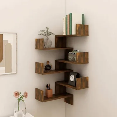 Obrázek produktu pro The Living Store Nástěnné rohové police 2 ks. Kouřový dub 40x40x50 cm materiál na bázi dřeva