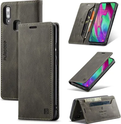 Produktbild von Galaxy A40 Brieftasche Hülle, Retro Kunstledertasche Stand Schutzhülle für Samsung Galaxy A40 Kupfer