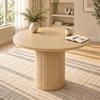 Immagine prodotto di Tavolo allungabile per sala da pranzo con piano spesso, tavolo da cucina con spazio contenitivo, adatto per 4-8 persone, dimensioni 90/125/160 x 90 cm, finitura noce, struttura in MDF