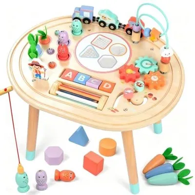 Zdjęcie produktu dla Stół do aktywności drewniany 10 w 1 montessori dla dzieci od roku