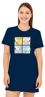 Produktbild von The Peanuts Snoopy Nachthemd für Damen - Schlafshirt Pyjama Kurzarm Oberteil Blau M