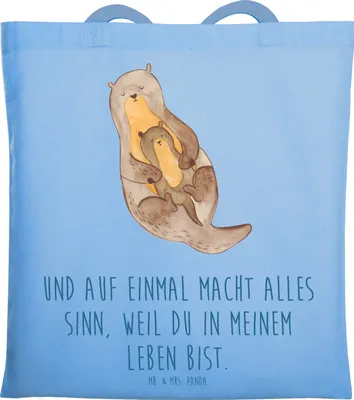 Produktbild von Mr. & Mrs. Panda Beutel Otter Kind - Sky Blue - Geschenk, Einkaufstasche, Tochter, Mutter, Familie, Tote Bag, Laptoptasche, totebag, Shopping Tasche, Geburt, Baby