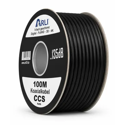 Produktbild von 100m ARLI Koaxialkabel 135dB schwarz 5-fach geschirmt – Sat TV Antennenkabel DVB-S/S2 DVB-T/T2 DVB-C/C2 4K HD