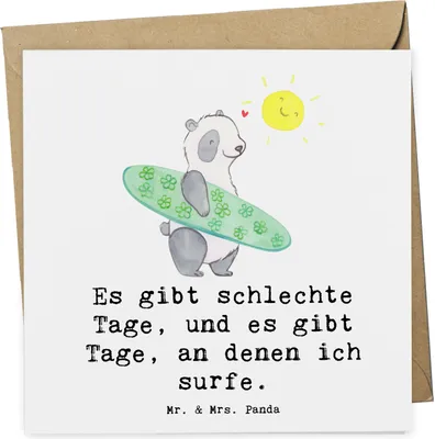Produktbild von Mr. & Mrs. Panda Grußkarte Panda Surfen - Weiß - Geschenk, faltkarte, Surfschule, Glückwunschkarte, Wellenreiten, anlasskarte, doppelkarte, Klappkarte