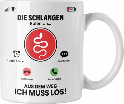 Produktbild von Trendation - Die Schlangen Rufen An Tasse Geschenk für Schlangen Züchter Besitzer Geschenkidee Lustig Spruch Reptilien (Weiß)