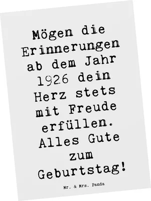 Produktbild von Mr. & Mrs. Panda Grußkarte Spruch 1926 Geburtstag - Weiß - Geschenk, Glückwunsch, Geburtsjahr, Postkarten, Jubilar, Postkarte, Geburtstagsgeschenk, Jahrgang, bildkarte