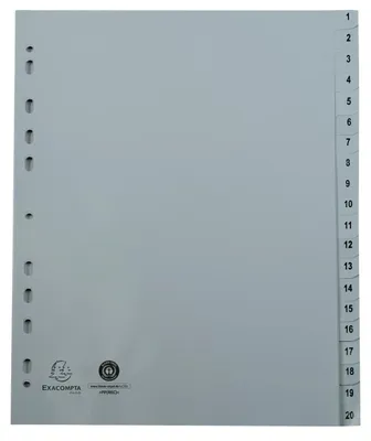 Produktbild von Exacompta 20x Register A4 grauem RC-PP 120µ Taben 1-20 20 Positionen Grau 1721E