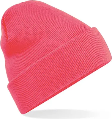 Image de Beechfield B45 | Original Cuffed Beanie Bonnet d'hiver - Couleur : Fluorescent Pink - Taille : One Size