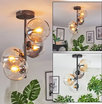 Produktbild von Cesaro Deckenlampe aus Metall/Glas in Schwarz/Rauch/Bernstein/Klar