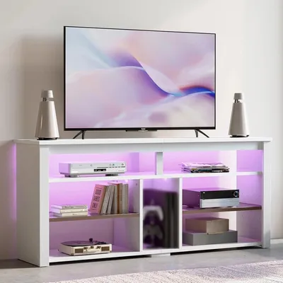 TV-Ständer bis 65 Zoll, Gaming-Center, verstellbares Fach, 160 cm, weiß