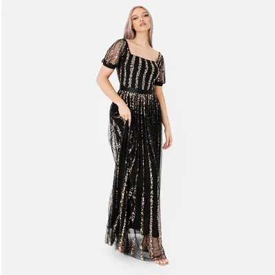 Produktbild von Maya Deluxe Damen Maxikleid, festlich, mit Pailletten, quadratischer Ausschnitt