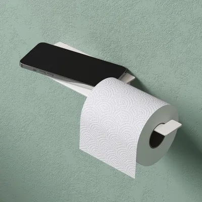 Produktbild von Mai & Mai Toilettenpapierhalter mit Ablage, Klopapierhalter WC aus Edelstahl, Toilettenpapier Halterung Rollenhalter Matt weiß 30cm Lino-01