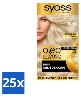 Zdjęcie produktu dla 25 sztuk farby do włosów SYOSS Oleo Intense 10-50, trwała farba, odcień: jasny platynowy blond, zestaw ekonomiczny
