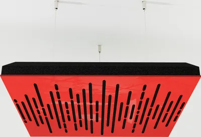 Produktbild von 2-Stück Akustik Deckenpaneele «WAVE-C» mit Montageset | Absorption - Diffusion - Reflexion - Schalldämmung - Isolierung | Acoustic Cloud Panel | 50x50x5cm | Farbe: Rot glänzender Kunststoff