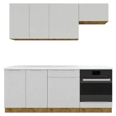 Productafbeelding van Keukenwandunit 200 cm, asgrijs - met wit aanrechtblad - MDF - moderne keukenmeubelset - met lades - ISABEL