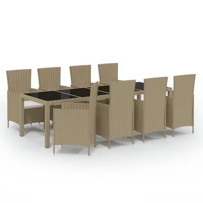 Immagine prodotto di set da pranzo da giardino 9 pezzi con cuscini in poly rattan beige