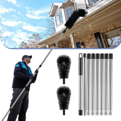 Obrázek produktu pro Kartáč na čištění okapů, 310 cm Čistič okapů s teleskopickou tyčí z nerezové oceli pro čištění listí, sněhu, nečistot a špíny, černý