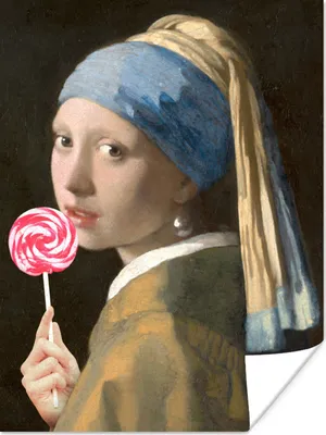 Produktbild von MuchoWow® Poster Das Mädchen mit dem Perlenohrring - Vermeer - Lollipop 90x120 cm - Wohnzimmer