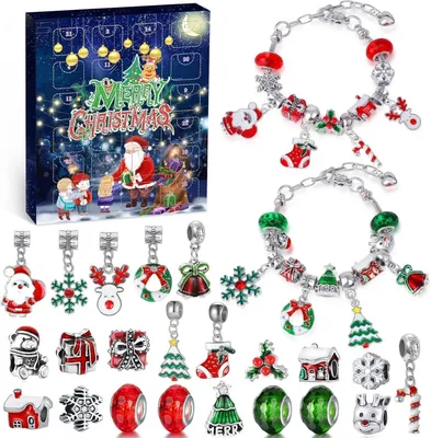 Immagine prodotto di Calendario dell'Avvento 2026 per bambine - Calendario di Natale con set di gioielli e articoli per il fai-da-ci per bambine - Set con 24 ciondoli per braccialetti
